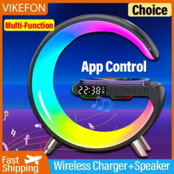 Veilleuse LED intelligente RVB avec haut-parleur Bluetooth, chargeur sans fil rapide, lampe de bureau, chambre à coucher, chevet, salle de jeux, 15W