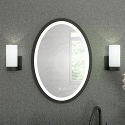 Randolph Morris Everdeen 20 x 28 Inch Oval Lighted Mirror with Anti-Fog - Matte Black Frame RMZK-M2028A1-MB