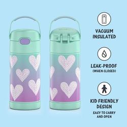 Thermos FUNtainer Vacuum Insulated Stainless Steel Straw Water Bottle, 12oz - Purple Hearts