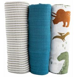 Little Unicorn Cotton Muslin Swaddle 3 Pack - Dino Friends 2 set