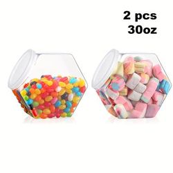 TEMU 2pcs 30oz Hexagon Candy Jars With - Polished Metal , Food-safe Plastic Containers For Snacks, & Gifts - Halloween, Christmas, Easter, Thanksgiving
