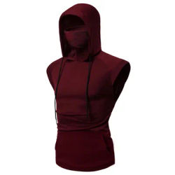 Mens Gym Hoodie Sleeveless With Mask Sweatshirt Hoodies Casual Splice Large Open-forked Male Clothing Mask Button Sports Hooded