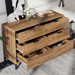 TEMU Btm Sideboard Cabinet For Living Room, Chest Of Drawers With 6 Drawers, Dark Oak, 40d X 120w X 76h Centimetres
