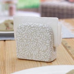Paradisiac Spring,'Handcrafted Floral Beige and Ivory Ceramic Napkin Holder'