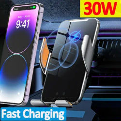 30W Car Wireless Charger Auto Car Mount Phone Holder for iPhone 16 15 14 13 12 X Samsung Infrared