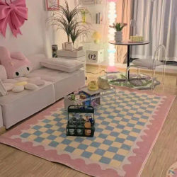 Fashion simple girl bedroom bedside carpet modern living room bedroom popular pattern carpet Checkerboard Large Area Carpets