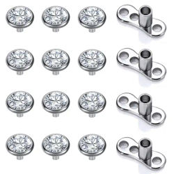 16PCS Crystal Dermal Anchor Tops 3-6mm 14G Surgical Steel Surface Piercing Skin Base