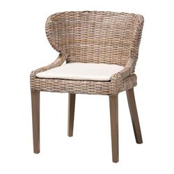 Niesha Bohemian Grey Natural Kubu Rattan And Mahogany Wood Dining Chair by Brylane Home in Grey Taupe