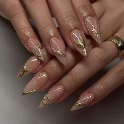 24 pièces simples français ongles Art conseils faux ongles conception 3D portable couverture complète faux ongles mi-longue amande réutilisable presse sur les ongles