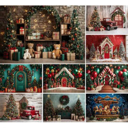 Mehofond Photography Background Christmas Gingerbread Wood Door Gifts Xmas Tree Kids Family Portrait
