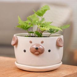 Pug Nature,'Glazed Pug Dog Ceramic Flower Pot and Saucer (Extra Large)'