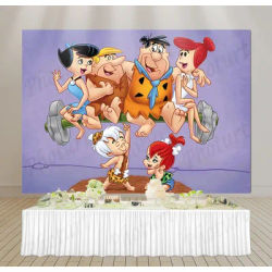 PHOTURT Flintstones Photography Backdrop Kids Birthday Baby Shower Photo Background Blue Sky Green
