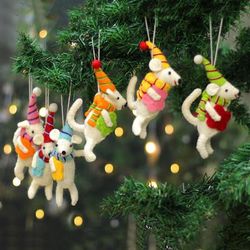 'Mice-Themed Colorful 6-Piece Wool Felt Holiday Ornament Set'
