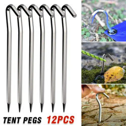 12Pcs 6mm x 180mm Tent Pegs Aluminum Metal Heavy Duty Stakes Outdoor Camping