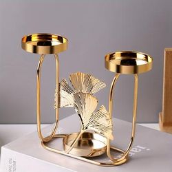 TEMU 1pc Lightweight Creative Ginkgo Leaf 3-head Candle Holder For Dinner Party Premium Decorative Iron Art Candlestick