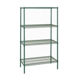 Quantum Food Service WR63-1448P 48" NSF 4-Tier Epoxy Coated Wire Shelf Kit - 14"W, 63"H, Green
