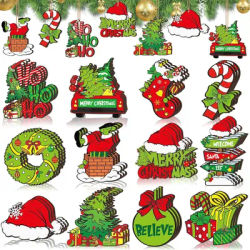 Pendentif monstre aux cheveux verts en bois, 12 pièces, décoration d'arbre de noël pour fête de noël et autres décorations de scène
