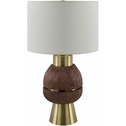 Hohnstein 25"H x 14"W x 14"D Traditional Dark Brown/Metallic Gold/White/Metallic - Brass/Translucent Table Lamp - Boutique Rugs