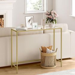 TEMU VASAGLE Table Console, Table dEntrée, Bout de Canapé, Dessus de Table en Verre Trempé, Montage Facile, Pieds Réglables, pour Salon, Entrée, Couloir, Doré et Transparent