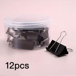 TEMU 12pcs Extra Large Black Binder Clips, 2-inch Standard Size, Heavy-duty Office Paper Organizers With Storage Case