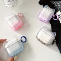 Gradient colorful pink blue purple cute cat earphone case for apple airpods 1 2 3 4 pro 2nd wireless bluetooth charging box