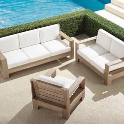 St. Kitts 3-pc. Sofa Set in Weathered Teak - Quick Dry, Leaf - Frontgate