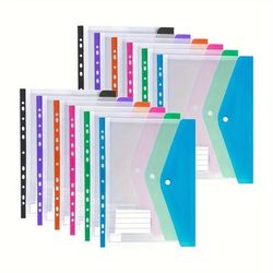 TEMU 12pcs Pvc Punch Pockets Clear Plastic Folders For Binders, Snap Closure, 11-hole Sheet Protector Document Sleeves