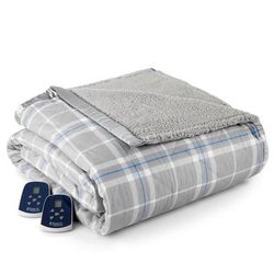 Micro Flannel Sherpa Electric Blanket by BrylaneHome in Plaid Gray (Size QUEEN)