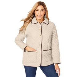 Plus Size Women's Snap-Front Quilted Coat by Jessica London in Oatmeal (Size 18 W)