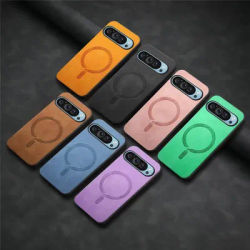 for Magsafe PU Leather Phone Case for Google Pixel 9 Pro XL Matte Magnetic Wireless Charging Cover