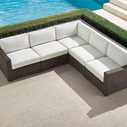 Palermo 5-pc. Modular Set in Bronze Wicker - Sunbrella Rain, Rain Sailcloth Seagull - Frontgate