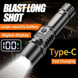 Powerful Led Strong Light Flashlights USB C Rechargeable Tactical Zoom Torch Built-in Battery Camping Emergency Hunting Lantern