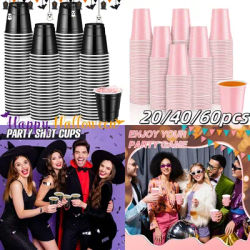 20-60Pc 2oz Mini Party Shot Cups Plastic Black Pink Disposable Cup Graduation Birthday Wedding Holiday Picnic Party Valentine's