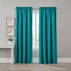 Wide Width BH Studio Blackout Curtain by BrylaneHome in Teal (Size 52" W 72" L)