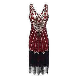 Anni Ruggenti Anni 1920 Lunghezza al ginocchio Lunghezza corta Abito Flapper Gonna pullover Senza maniche Il grande Gatsby Invitato al matrimonio Paillettes Scollo a V Costume Per donna Carnevale