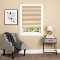Wide Width Cordless Room Darkening Vinyl Pleated Shade by BrylaneHome in Latte (Size 36" W 75" L)