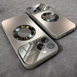 TEMU Luxury Titanium Metal Color Matte Magnetic Wireless Charging Mobile Phone Case For 15 14 11 Pro Shockproof Glass Camera Lens Protector