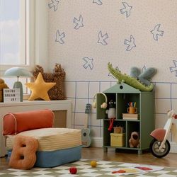 Carta da parati panoramica con zoccolo e uccello beige 225x250cm