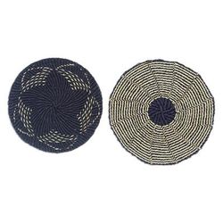 Beautiful Peace,'Set of 2 Blue Raffia Wall Accents with Floral Motifs'
