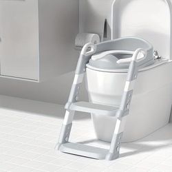 TEMU Folding Potty Trainer Seat With Steps 3-6, Sturdy Plastic Construction, Multicolor With Pu Cushion