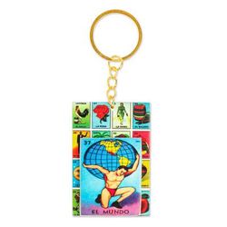 The Globe,'Decoupage Wooden Keychain With Mexican Loteria Motif'