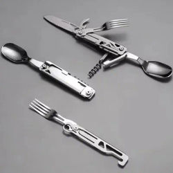 Outdoor Tableware Multi-function Portable Knife Fork Spoon Bottle Opener Foldable Cutlery Camping Equipment