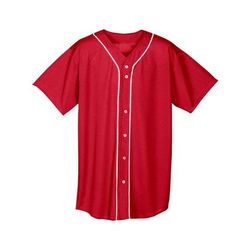 A4 NB4184 Athletic Youth Short Sleeve Full Button Baseball Jersey T-Shirt in Scarlet Red size XL | Polyester Blend A4NB4184