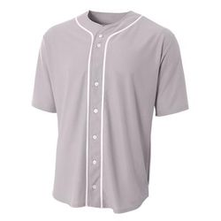 A4 NB4184 Athletic Youth Short Sleeve Full Button Baseball Jersey T-Shirt in Grey size XL | Spandex A4NB4184