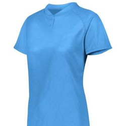 Augusta Sportswear AG1567 Athletic Women's Attain Wicking Two-Button Softball Jersey T-Shirt in Columbia Blue size 2XL | Polyester 1567