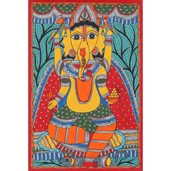 Lalitasana Ganesha,'Madhubani Ganesha Painting on Handmade Paper'