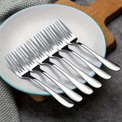 TEMU Stainless Steel Dinner Fork Set, 6 Pieces, Silver, Kitchen/restaurant/hotel Use, Food Safety