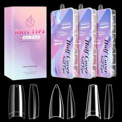 TEMU 3 Styles False Nail Tips Kit - 340pcs Clear Nail Tips Coffin Nails Stiletto Nails Half Cover False Holidays Nail Tips For Acrylic Home Nail Tips Art