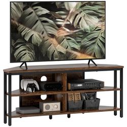"TEMU Corner Tv Stand Cabinet, Tv For Tvs Up To 50", Tv Cabinet With Storage Shelves And Cable Holes For Living Room, Bedroom, Rustic Brown"