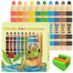 3 in 1 Multi-Media Watercolour Pencils - Jumbo Easy-Grip - Pack of 10 with Sharpener